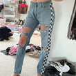 reworked checkered jeans
