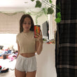 beige crop top